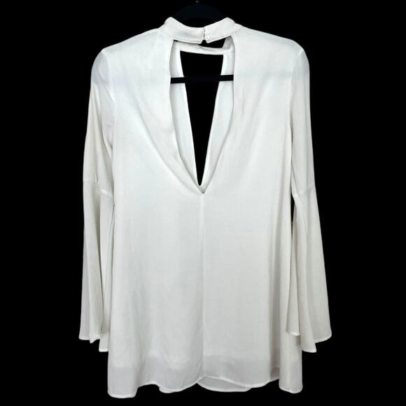 Lulus White Bell Sleeve Chiffon Blouse Double Deep V Keyhole Choker Micro Mini - Picture 3 of 3